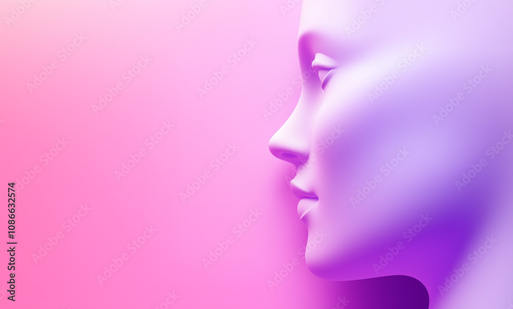3D abstract human face profile isolated on a gradient transition background 3D abstract human face profile isolated on a gradient transition background