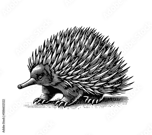 echidna engraving black and white outline