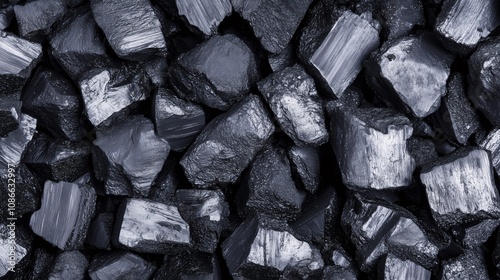 Close-up of shiny coal stones, texture emphasizing raw energy potential photo