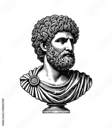 Roman Emperor bust engraving black and white outline