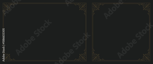 Elegant old style classic royal swirl ornament frame set vector illustration. Luxury vignette Victorian floral motif squared and rectangle border text decor element wedding invitation greeting card