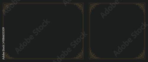 Classical luxury flourishes golden ornament frame set vector illustration. Vintage elegant premium old style decorative squared rectangle border for text decoration label emblem cover