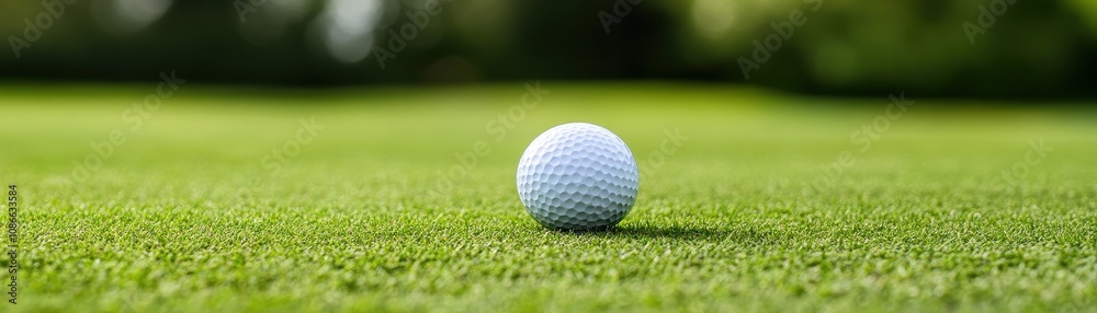 a golf ball on well-manicured grass, surrounded by a lush green landscape. a golf ball on well-manicured grass, surrounded by a lush green landscape.