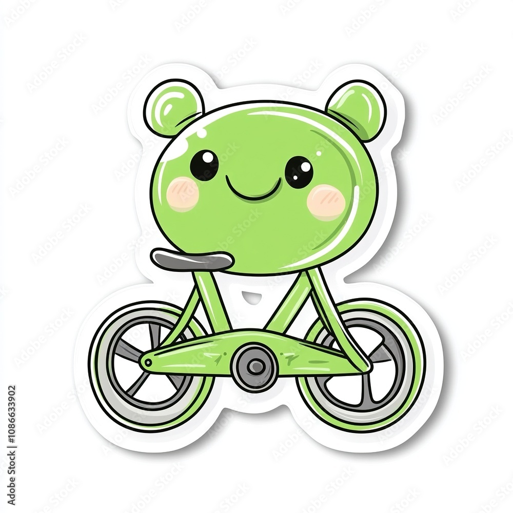 Cartoon Green Character Riding a Bicycle with a Happy Face Cartoon Green Character Riding a Bicycle with a Happy Face