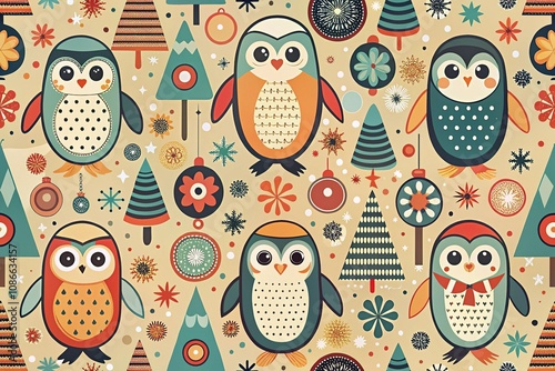 Relive the charm of a bygone era with this vintage penguin pattern, seamlessly repeated.