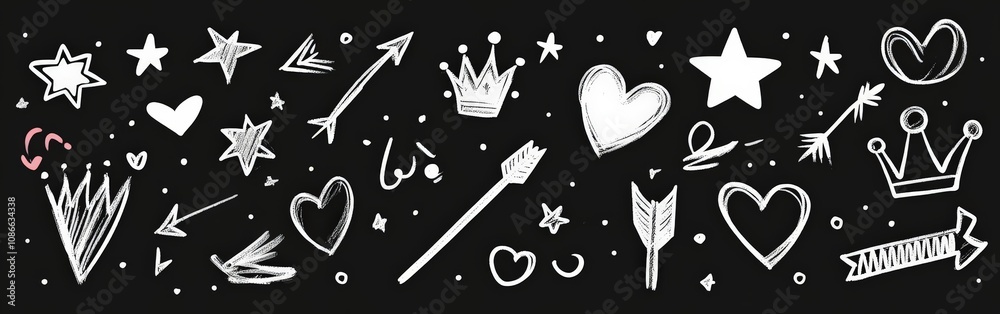 Chalk doodle set with colorful shapes, arrows, and icons Chalk doodle set with colorful shapes, arrows, and icons