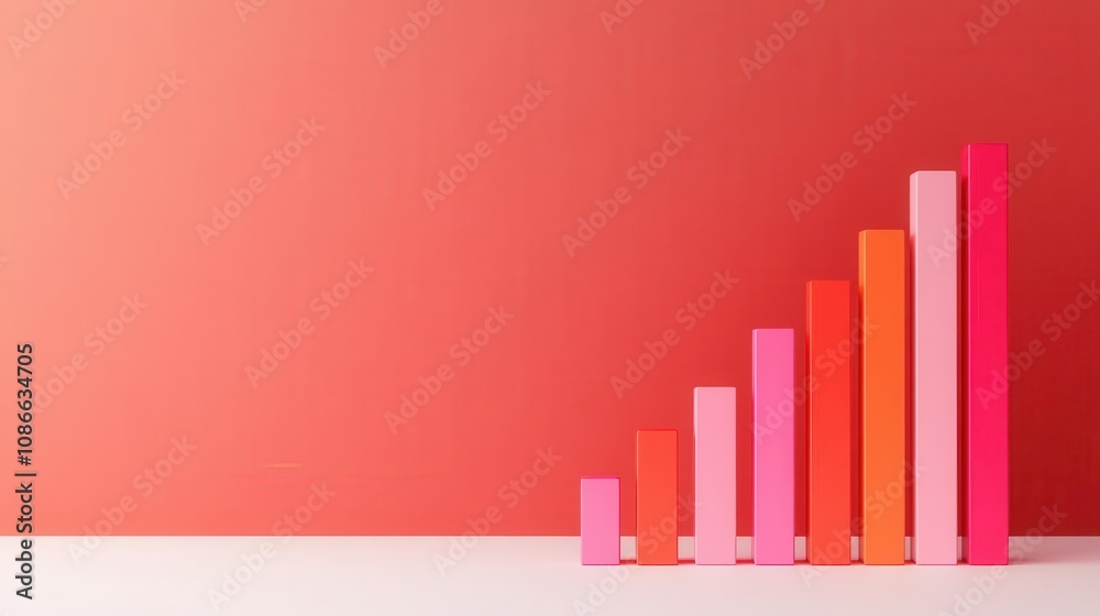 A vibrant bar chart on a red background, illustrating growth with varying heights and colors. A vibrant bar chart on a red background, illustrating growth with varying heights and colors.