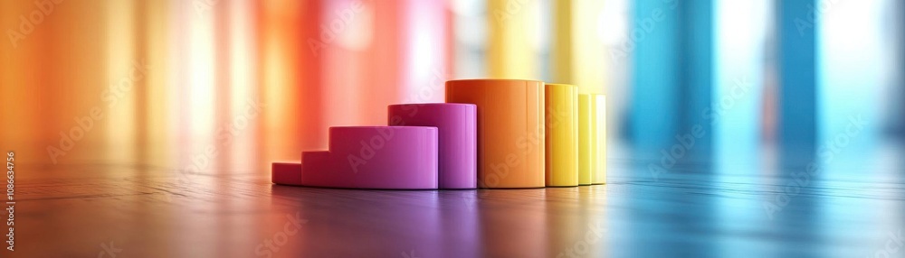 A colorful bar chart with ascending steps creates a vibrant visual representation of growth and progress. A colorful bar chart with ascending steps creates a vibrant visual representation of growth and progress.