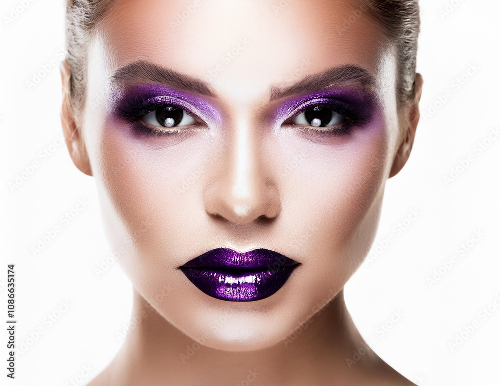 Hübsche junge Frau mit lila Make up