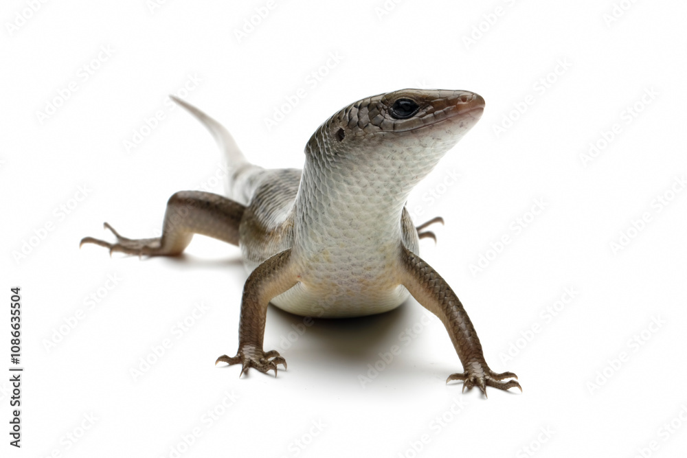 Naklejka premium Eutropis multifasciata lizard closeup, Eutropis multifasciata lizard on isolated background, Eutropis multifasciata lizard female