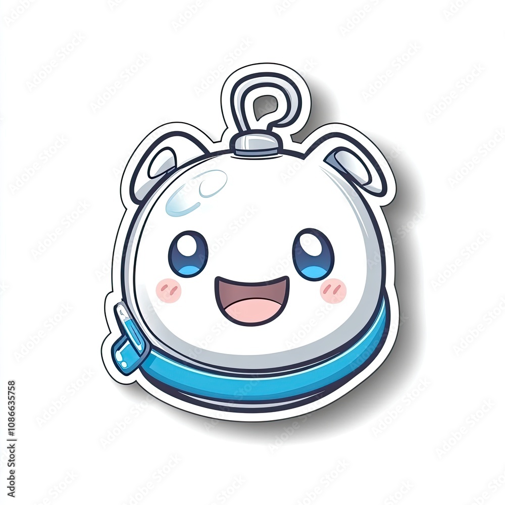 Cartoon White Christmas Ornament with Blue Trim and Smiling Face Cartoon White Christmas Ornament with Blue Trim and Smiling Face