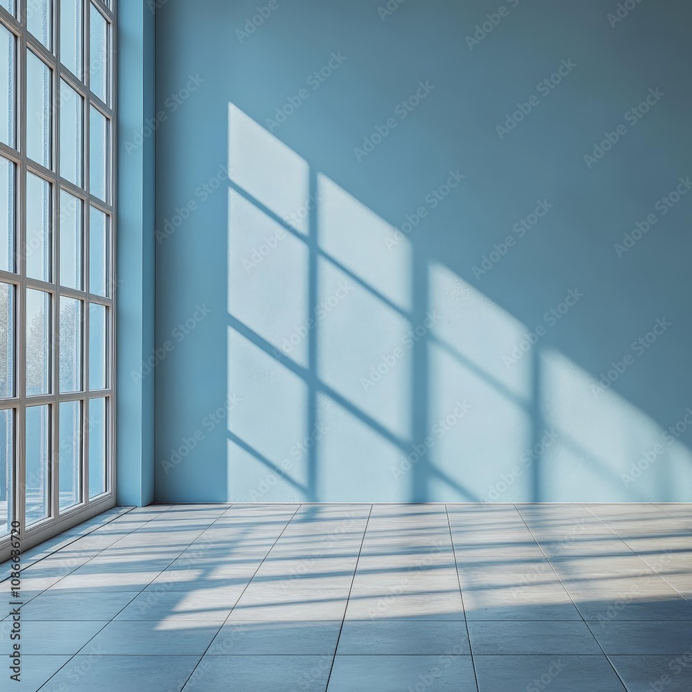 Bright Minimalist Room with Sunlight Streaming Through Large Windows Bright Minimalist Room with Sunlight Streaming Through Large Windows