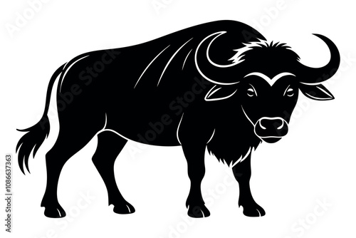 Black silhouette of a buffalo with clean design, black and white design on white background photo