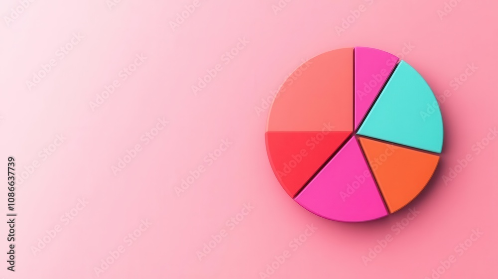 Obraz premium A colorful pie chart on a pink background, illustrating data distribution across different segments.