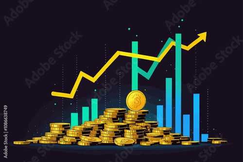 A growing bar chart with coins 