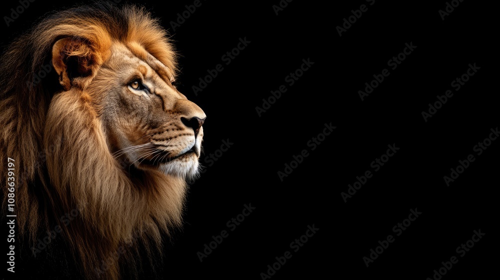 Majestic Lion Portrait Against a Black Background Majestic Lion Portrait Against a Black Background