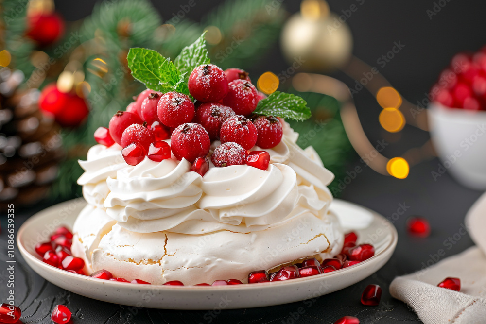 Festive Pavlova with Whipped Cream and Pomegranate Festive Pavlova with Whipped Cream and Pomegranate