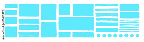 Vector light blue highlighter set. Hand drawn brush pen cyan highlights. Brush stroke marker underline emphasize elements. Turquoise color marker stripe lines isolated on white bg. Simple text frames