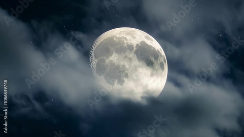 Wallpaper Mural A luminous full moon partially veiled by scattered clouds, creating a mysterious night sky 4K video Torontodigital.ca