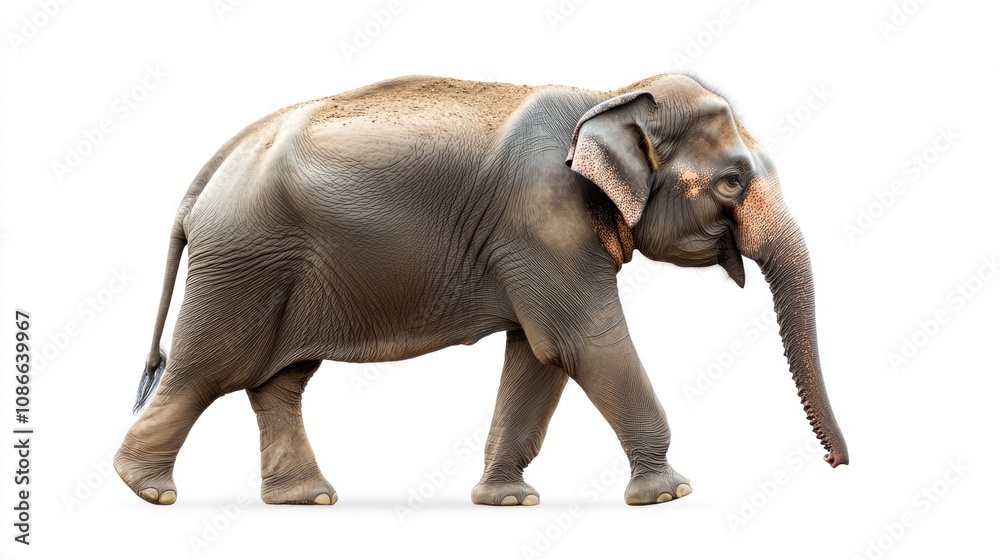 Fototapeta premium Walking Elephant Isolated on White Background