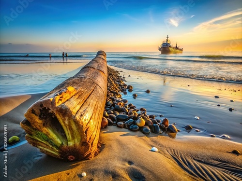 The gentle mist shrouds Alberoni, a log and buoy mark the shore. photo