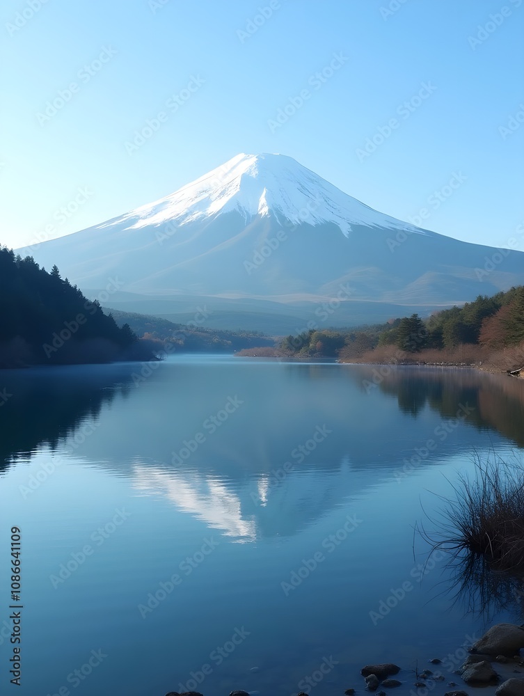 Mount Fuji at lake Yamanaka near Kawaguchiko, one of the Fuji Five Lakes located in Yamanashi, Japan. Mount Fuji at lake Yamanaka near Kawaguchiko, one of the Fuji Five Lakes located in Yamanashi, Japan.