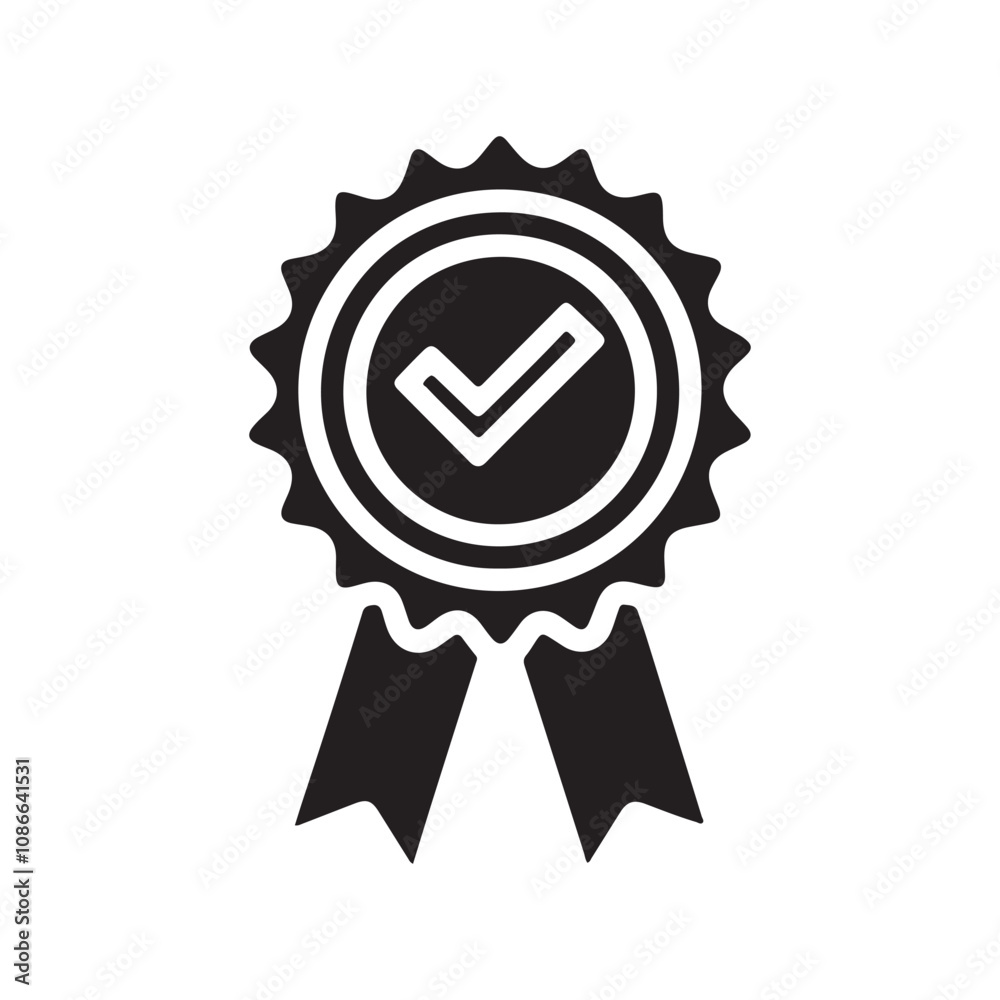 Approved or certified medal icon in a flat design. Rosette icon. Award vector Approved or certified medal icon in a flat design. Rosette icon. Award vector