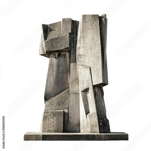 Abstract sculpture made of concrete on a white isolated background. photo