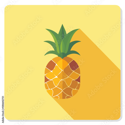 Simple flat 2D icon yellow pineapple isolated on a white background, vector, flat design, animation design, vector, animation design, simple flat 2D icon, minimalist icon, AI 