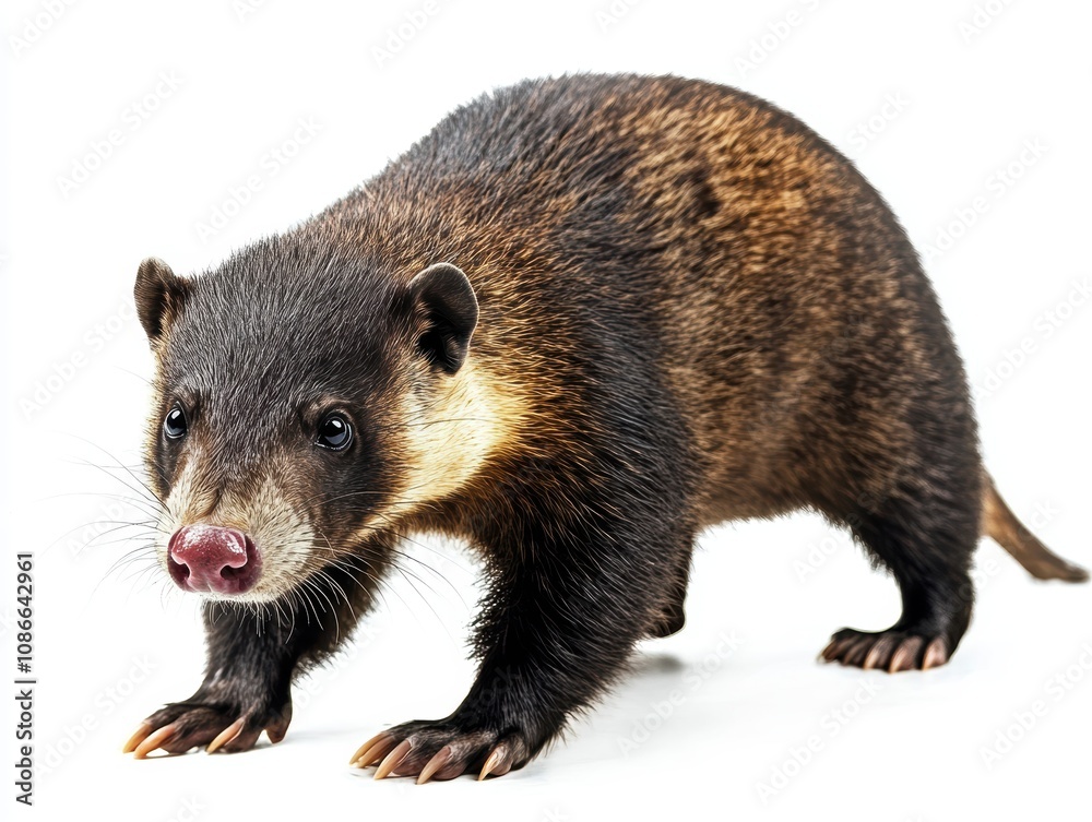 Fototapeta premium Cute coati walking on a white isolated background
