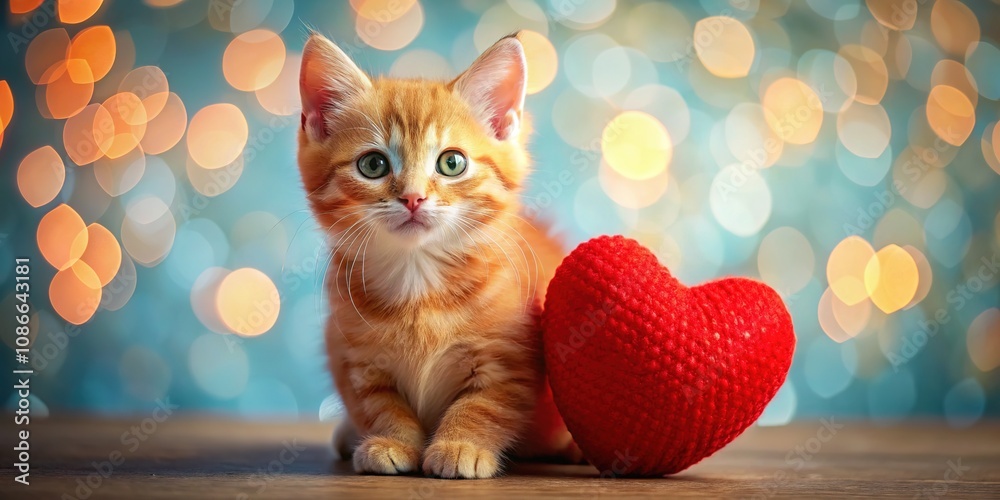 Valentine's Day heart, adored by a reddish kitten, AI-crafted charm. Valentine's Day heart, adored by a reddish kitten, AI-crafted charm.