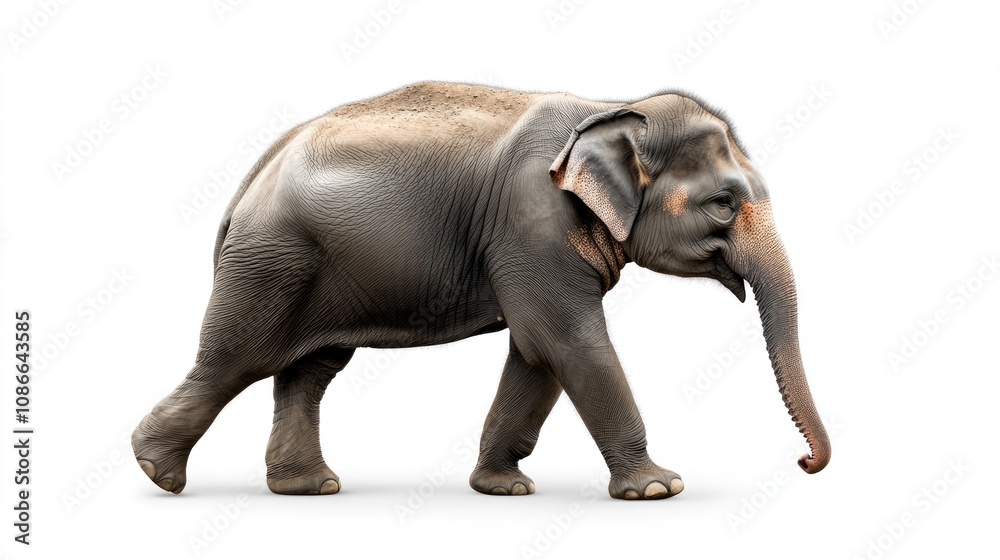Obraz premium Walking Elephant Isolated on White Background