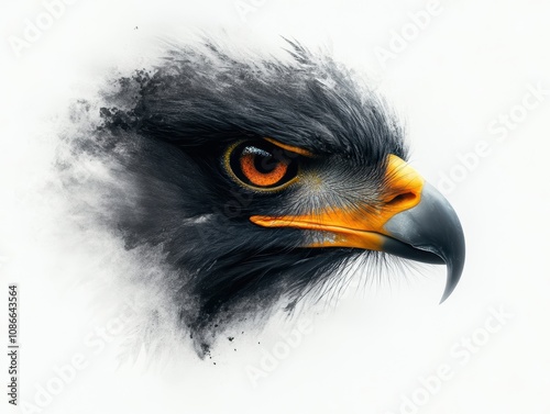 Majestic hawk's profile with sharp features against a white isolated background. photo