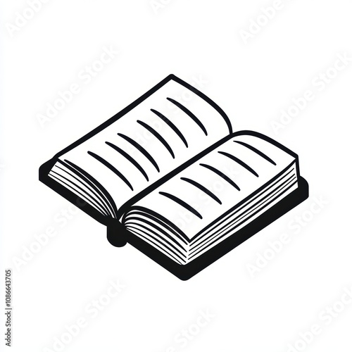 Open book icon, black outline on white background