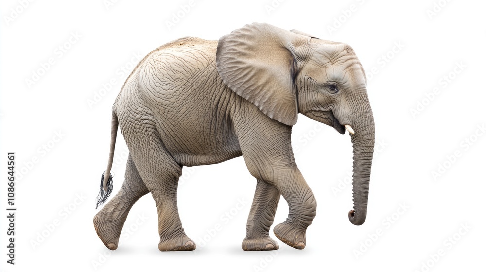 African Elephant Walking on White Background African Elephant Walking on White Background