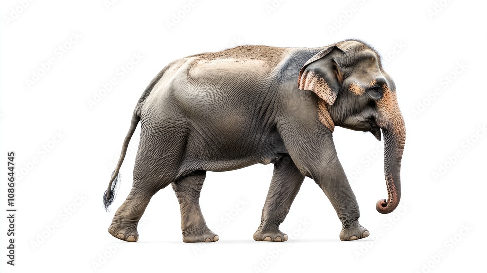 Obraz premium Walking Elephant Isolated on White Background