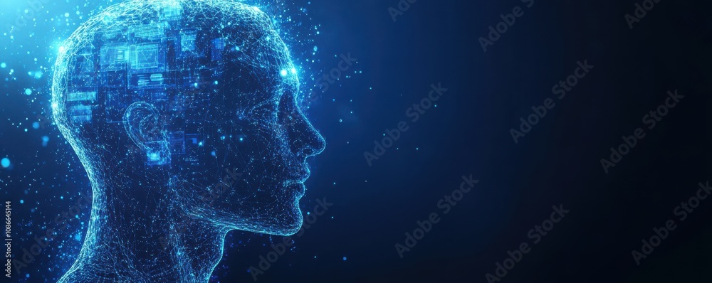 A digital silhouette of a human head, filled with glowing particles, representing concepts of artificial intelligence and data processing. A digital silhouette of a human head, filled with glowing particles, representing concepts of artificial intelligence and data processing.
