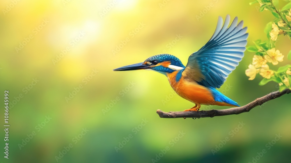 Obraz premium Kingfisher on a Branch in a Sunny Meadow