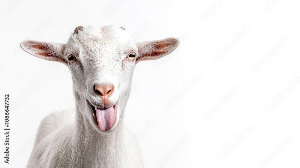 A Playful White Goat Sticking Out Its Tongue A Playful White Goat Sticking Out Its Tongue