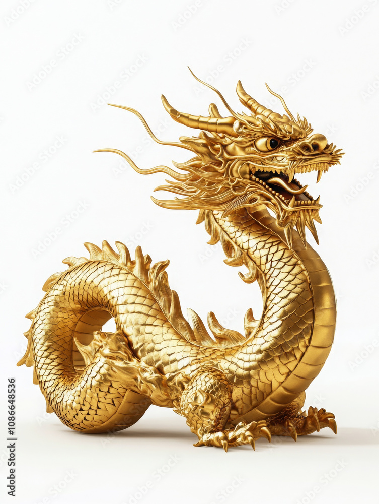 Fototapeta premium Golden dragon sculpture with intricate details and fierce expression