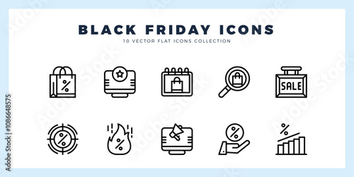 10 Black Friday Lineal icon pack. vector illustration.