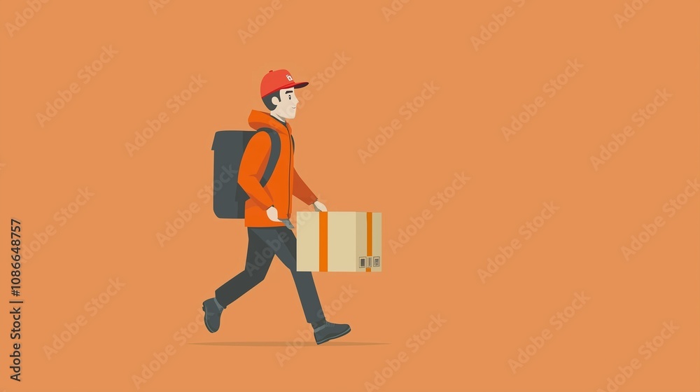 delivery man with box, package, parcel illustration with copy space, space for text delivery man with box, package, parcel illustration with copy space, space for text