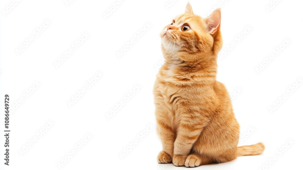 Fototapeta premium Ginger Cat Sitting and Looking Up