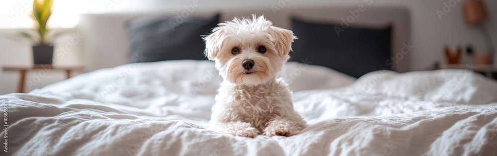 Adorable fluffy dog sitting in warm, soft lighting Adorable fluffy dog sitting in warm, soft lighting