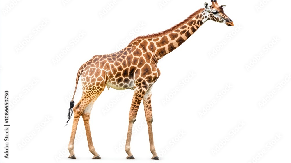 Obraz premium Giraffe Standing Against a White Background