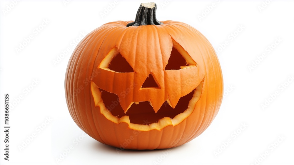 Smiling Halloween jack-o'-lantern pumpkin on white background for decorations Smiling Halloween jack-o'-lantern pumpkin on white background for decorations