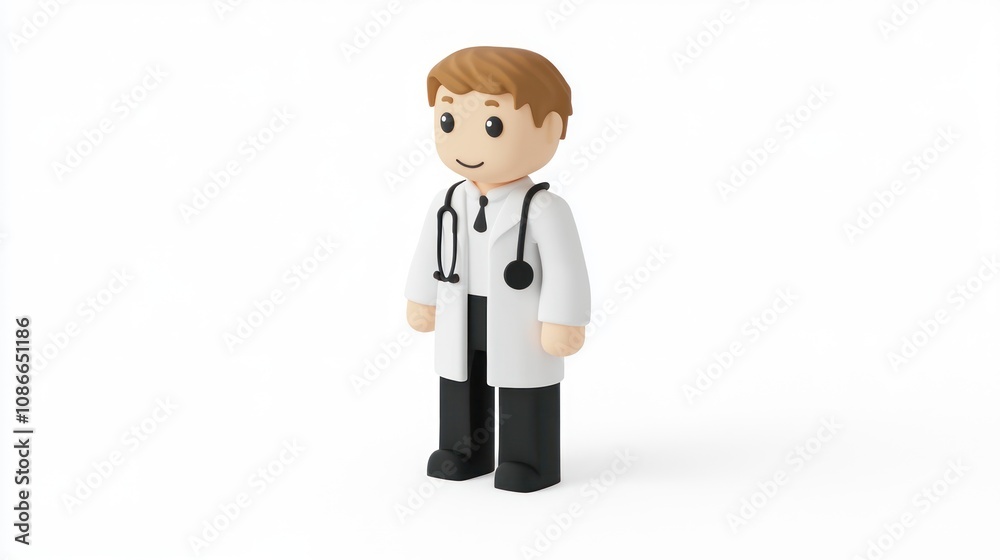 A cartoonish doctor figure with a stethoscope, representing healthcare and medical professions. A cartoonish doctor figure with a stethoscope, representing healthcare and medical professions.