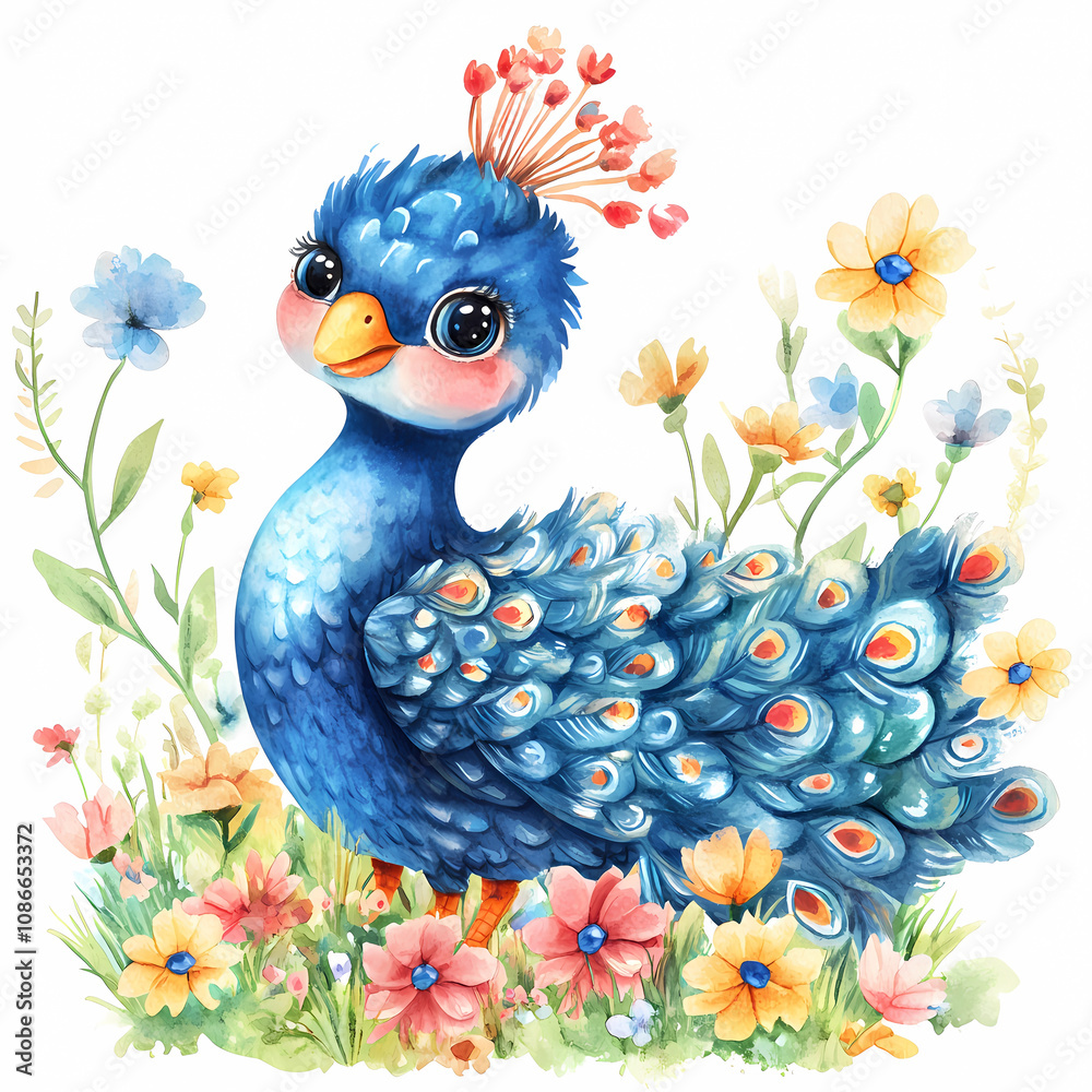 Obraz premium Elegant Peacock Illustration for Kids' Room and Nursery Decor, generated ai