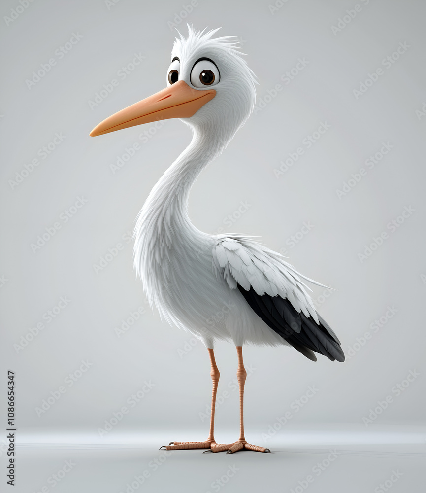 Naklejka premium Stork, full-body shot, simple background, white background,