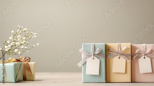 Minimalist gradient holiday hues highlighting giftthemed sale tags, Seasonal Discounts, sleek seasonal appeal photo